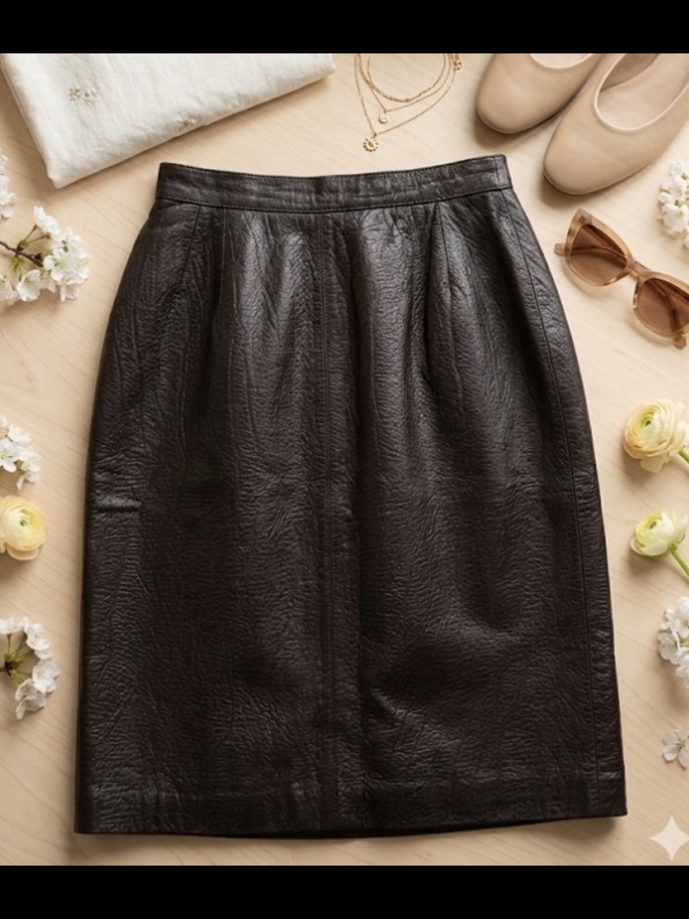 Vintage Black Leather Pencil Skirt